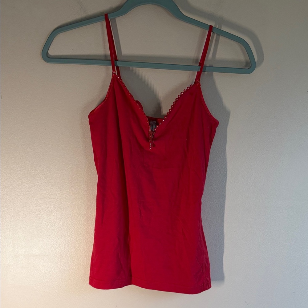 Color Story Bright Red Lace-Trim Spaghetti Strap Cami
